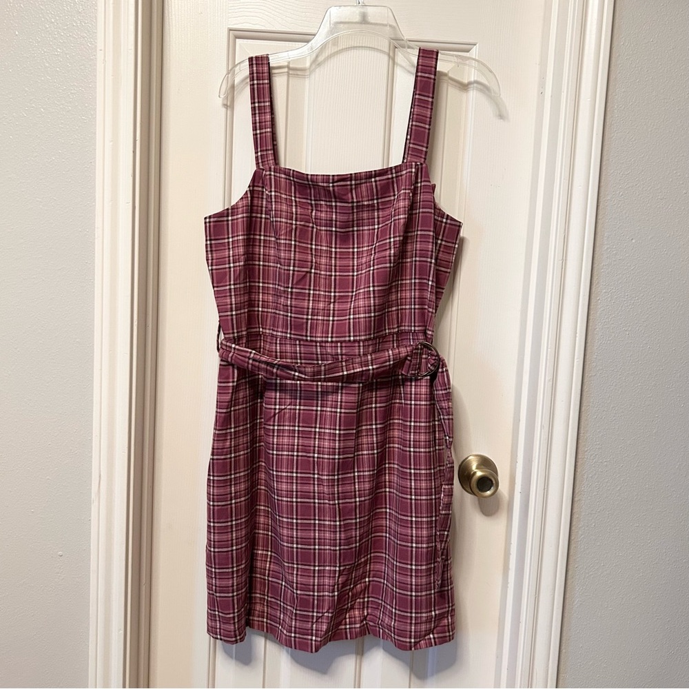 NWOT Princess Highway Pink Plaid Belted Dress